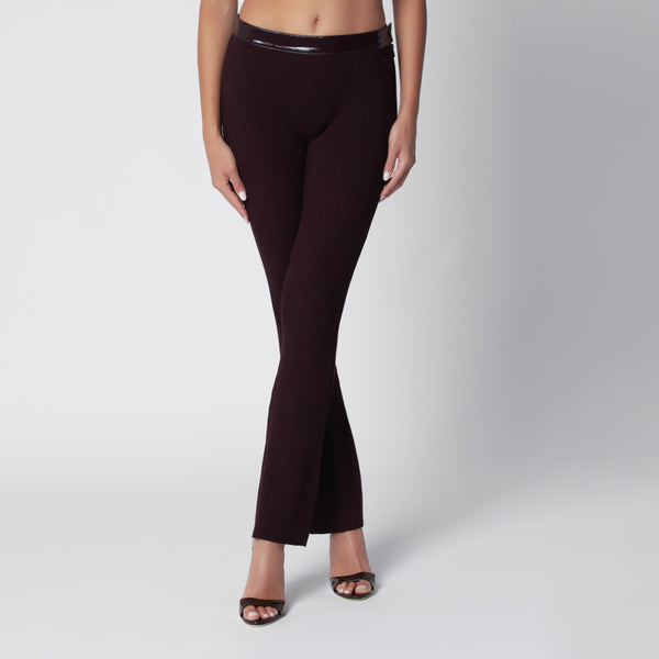 Burgundy Straight-Leg Trousers In Ribbed Knit