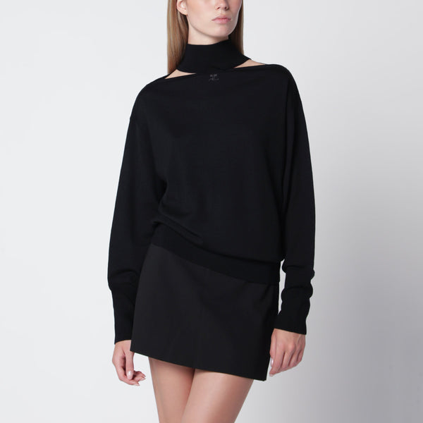 Black Merino Wool Turtleneck Sweater