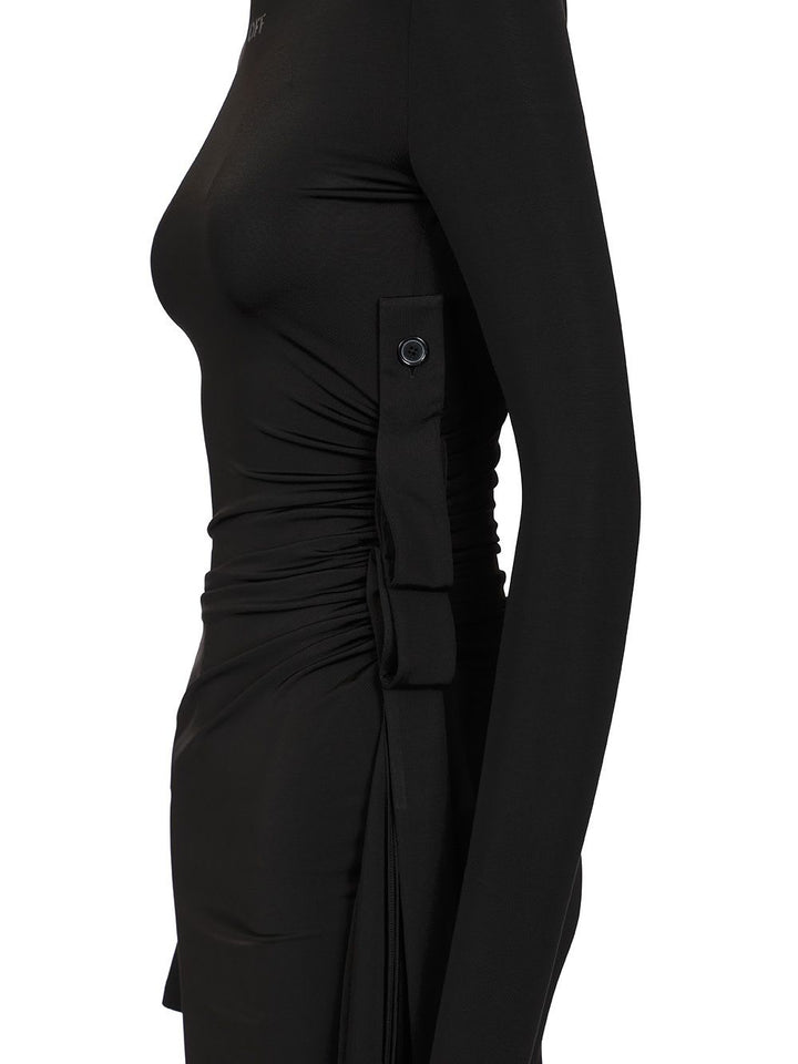 Sec Skin Draped Mini Dress Ls Black - Bl Dresses Black