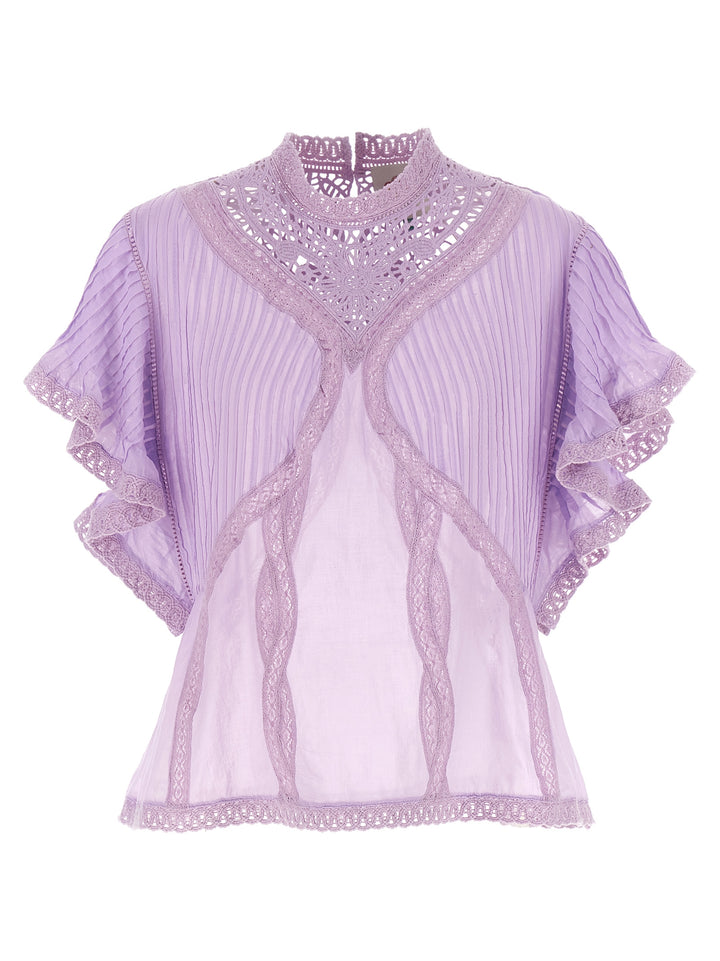 Farm Rio Openwork Detail Blouse Shirt and Blouse - Purple | 3cd1cb8df86e88612cc5b33a10de0915441062cd