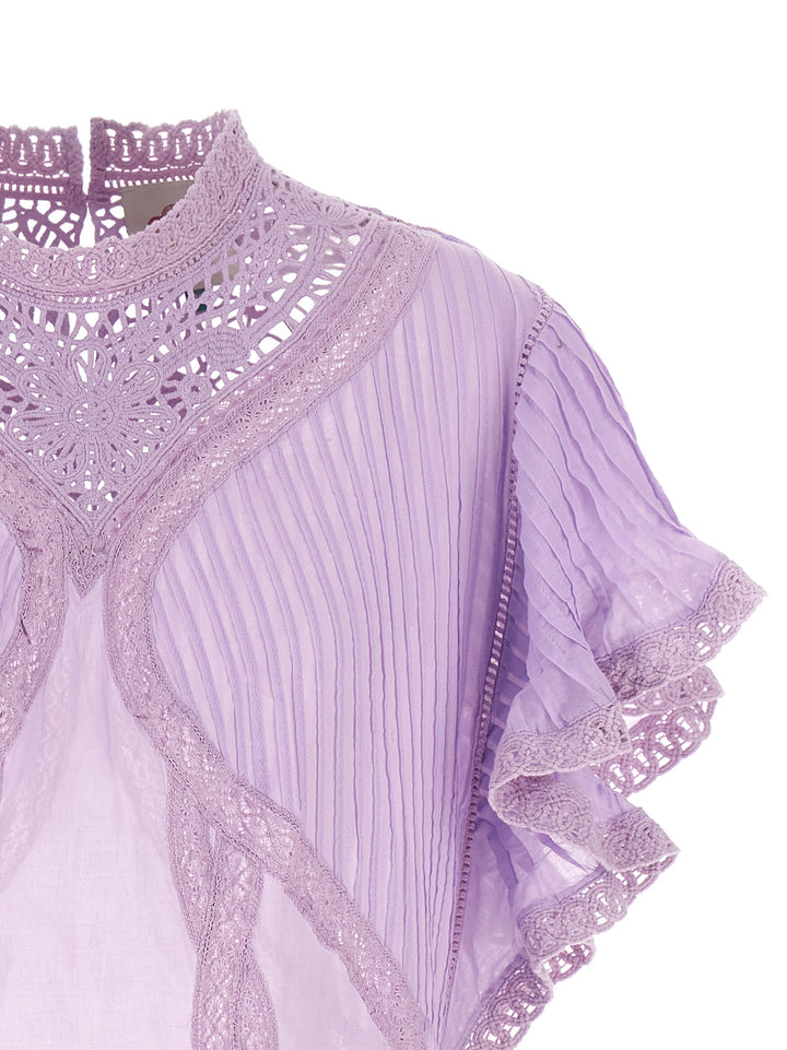 Farm Rio Openwork Detail Blouse Shirt and Blouse - Purple | 889cf3d8553df844f339ef2bd2c4a734c5cf8dda