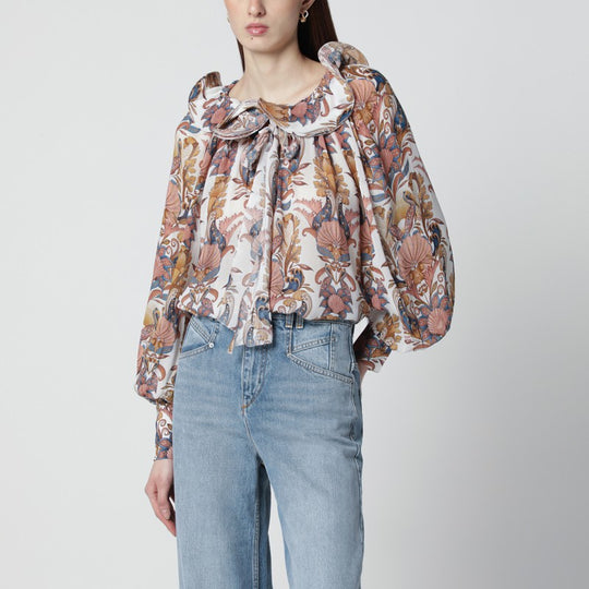 White Sea Garden Blouse With Ruffles