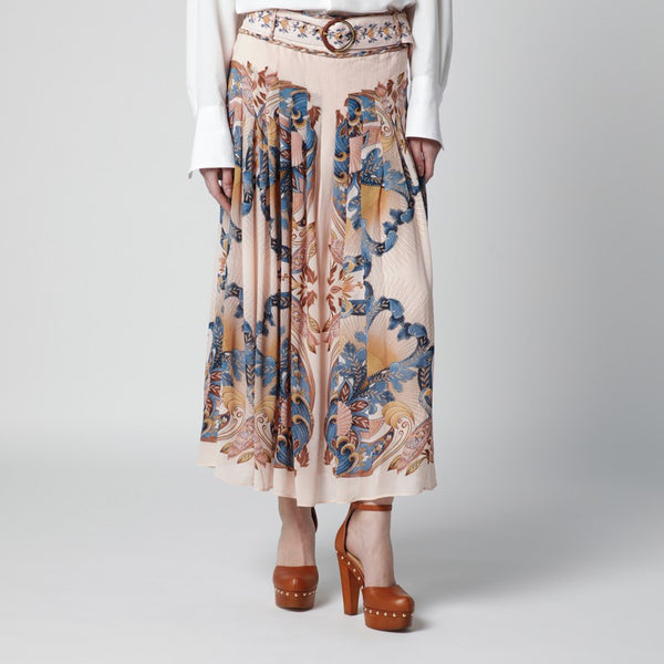 Pink Sea Garden Pleated Skirt