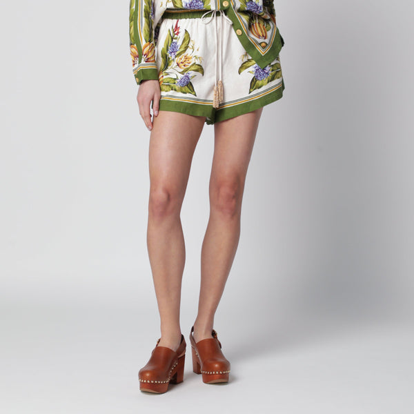 Sand Tropical Scarf Linen-Blend Shorts