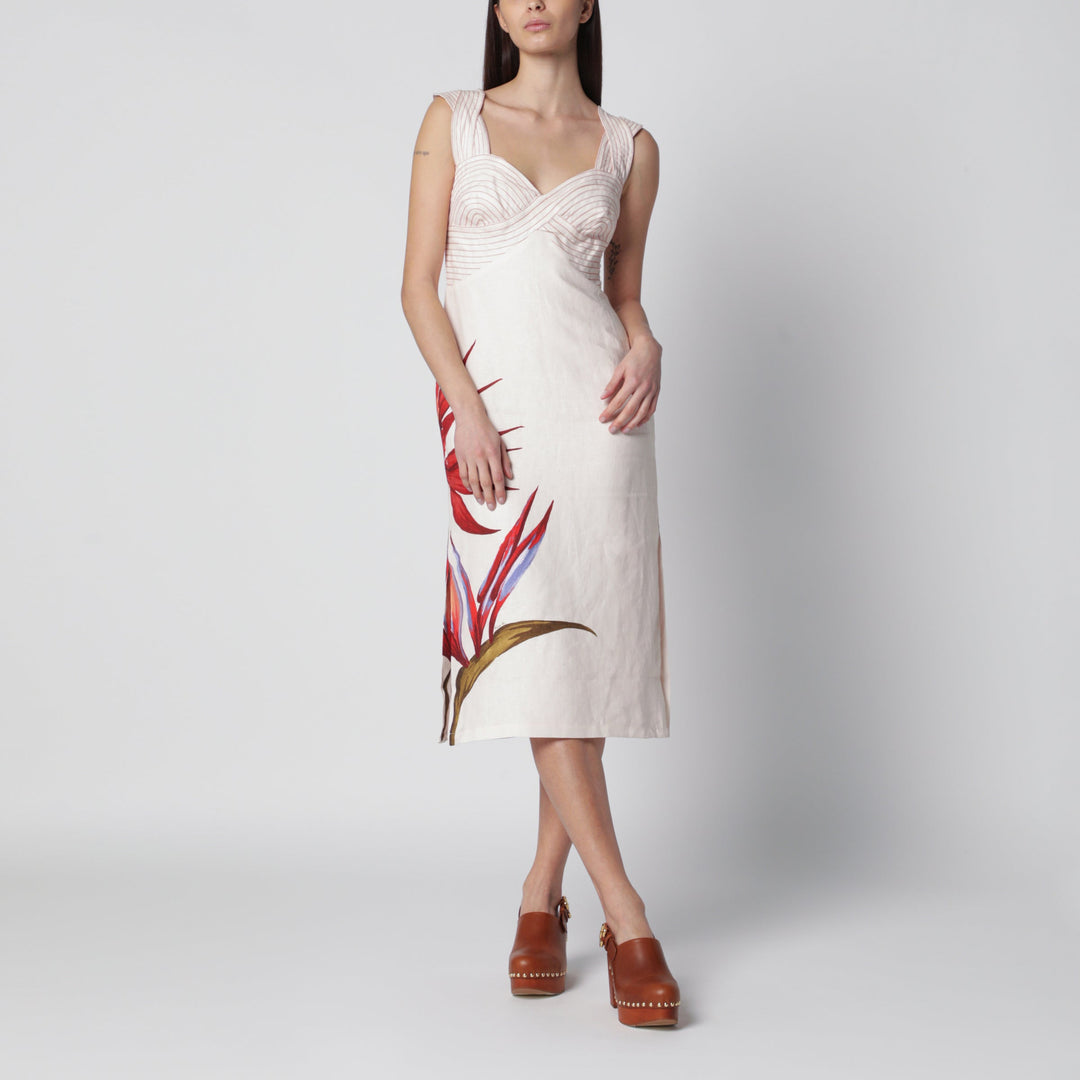 Farm Rio Sand-Colored Linen Midi Dress With Strelitzia Pattern | Wanan Wanan Luxury Farm Rio Sand-Colored Linen Midi Dress With Strelitzia Pattern | Wanan Wanan Luxury
