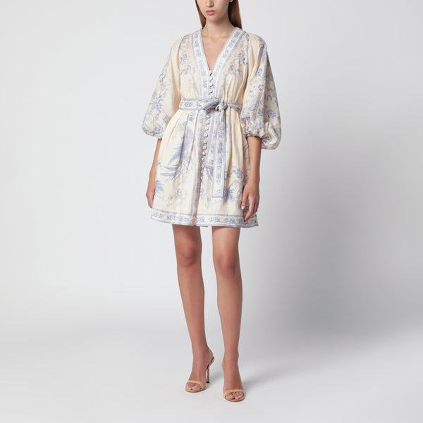 Indra Plunge Dress In Cream/Lilac Linen
