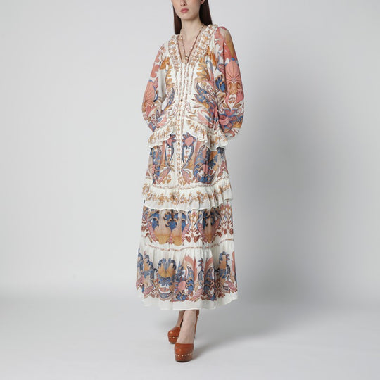 White Sea Garden Dress With Tiered Ruffles