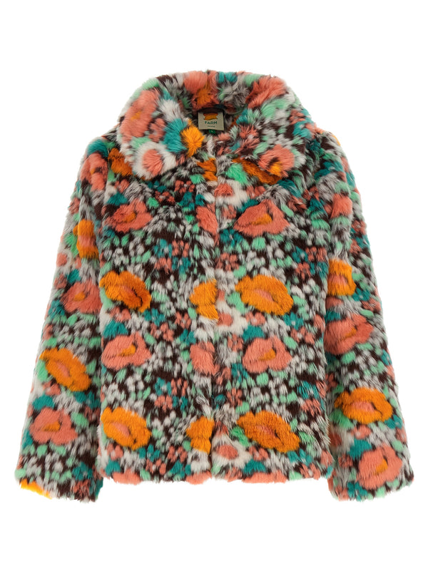 Faux Floral Pattern Fur Multicolor