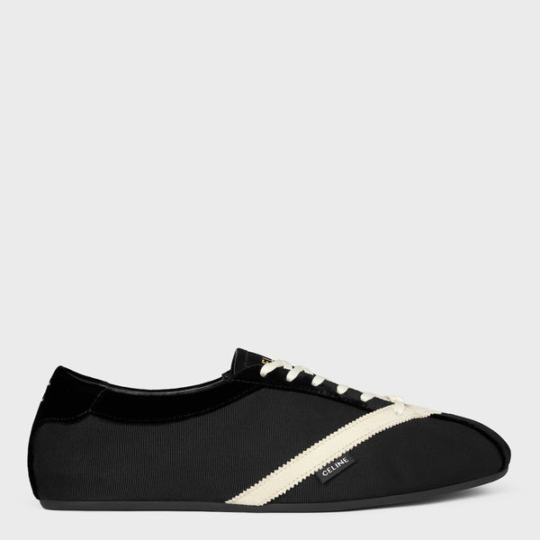 Flat Sneakers In Black/White In Grosgrain And Leather