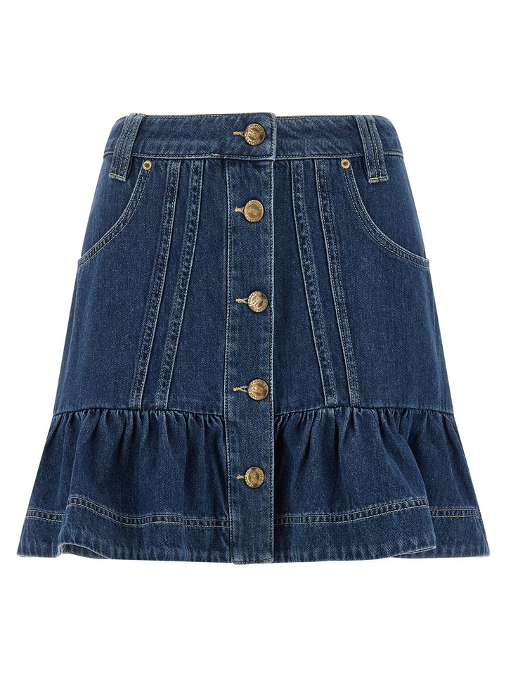 Farm Rio Denim Skirt With Flounces Skirts - Blue | 1c06cb4c0e5f7999d800585b56b1f1796f303f0f