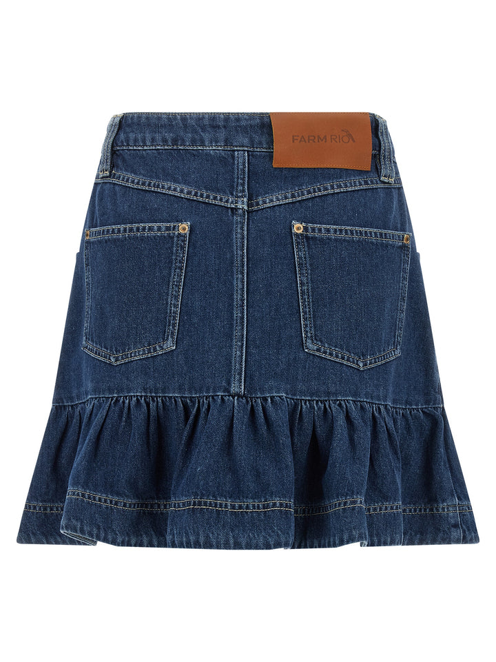 Farm Rio Denim Skirt With Flounces Skirts - Blue | af75686afdabe98c0d01b79a3bc78576245a22e2