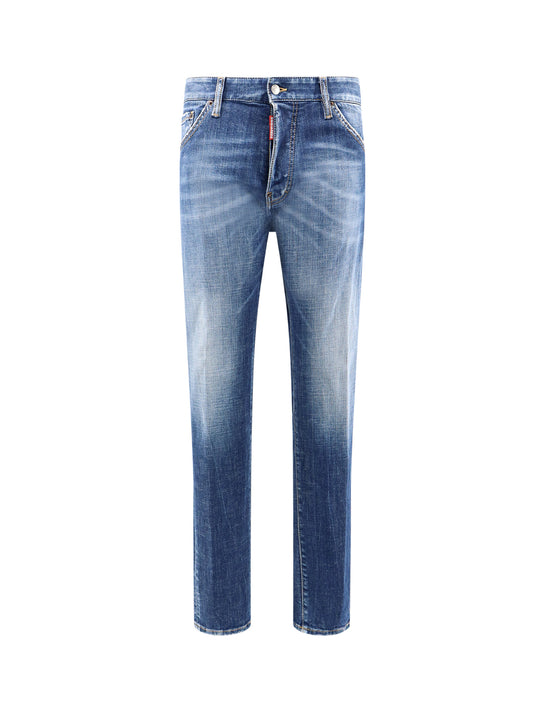 Cotton Jeans With Back Logo Patch
