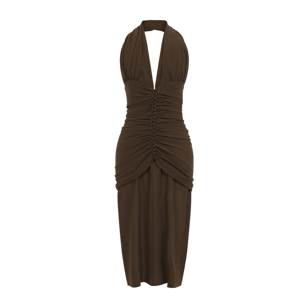 Silk Crepe Halterneck Dress Dresses Brown