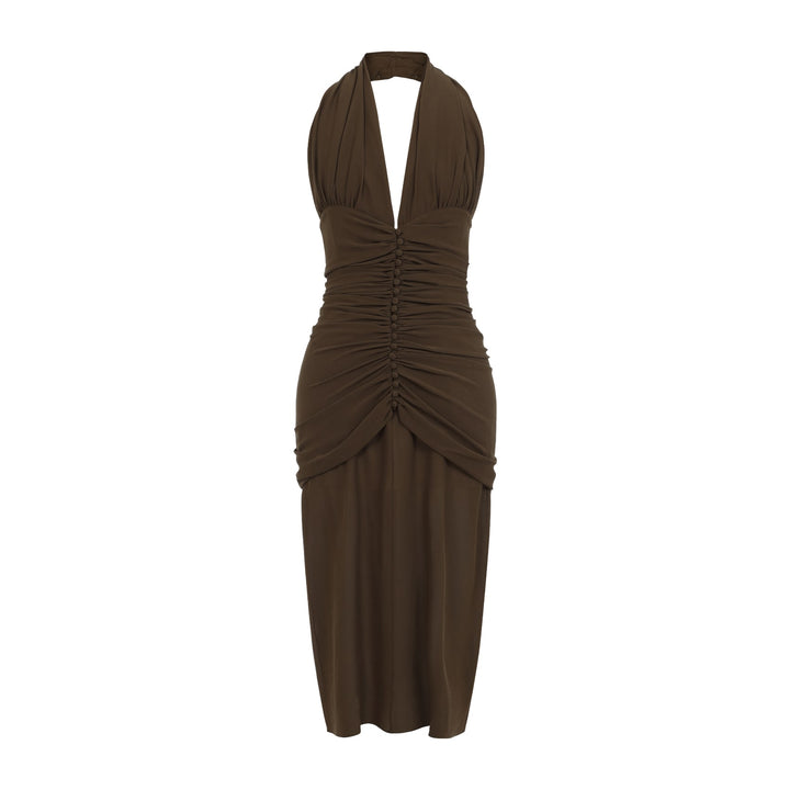 Silk Crepe Halterneck Dress Dresses Brown