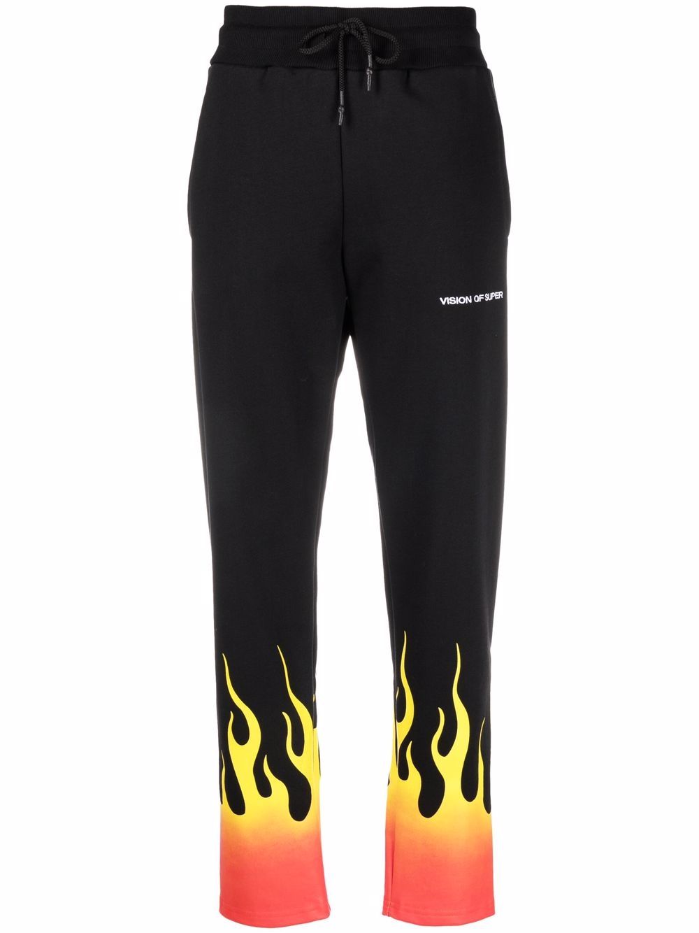 Black pants with red shaded flames