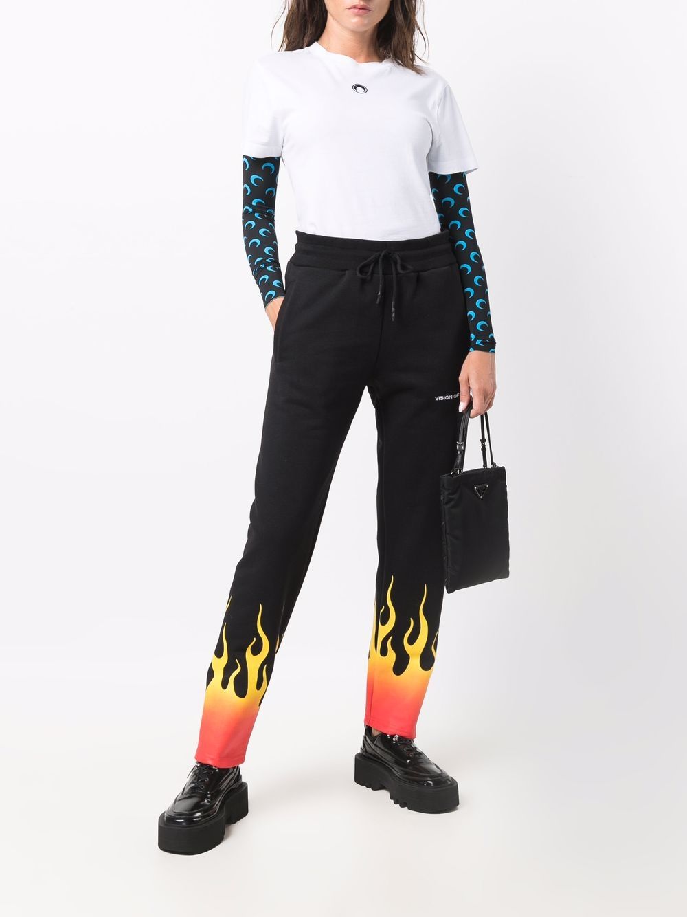 Black pants with red shaded flames