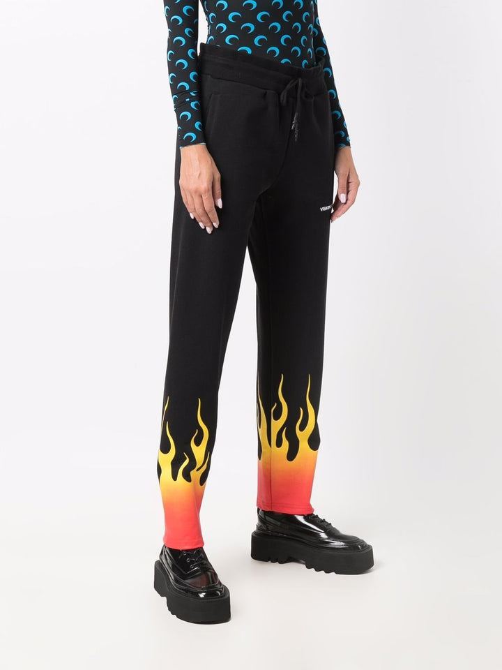 Black pants with red shaded flames