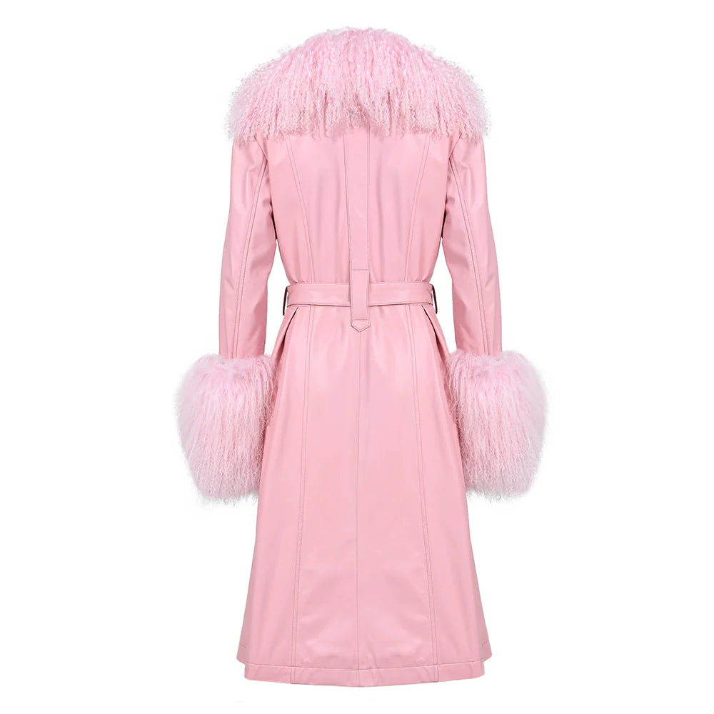 Sac Coat in Leather Pink