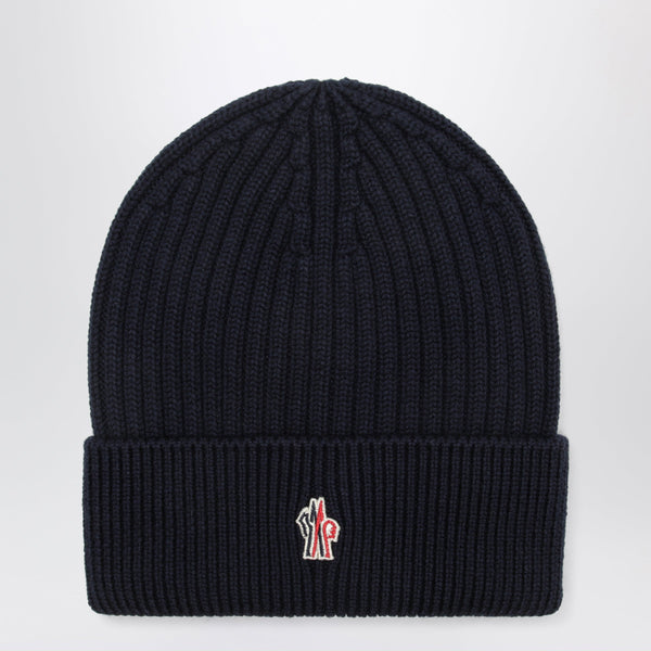 Navy Blue Ribbed Wool Beanie