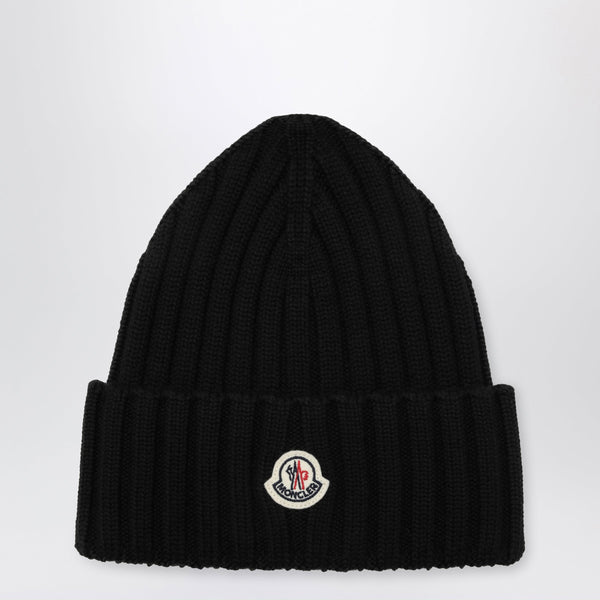 Black Cable-Knit Wool Beanie With Logo