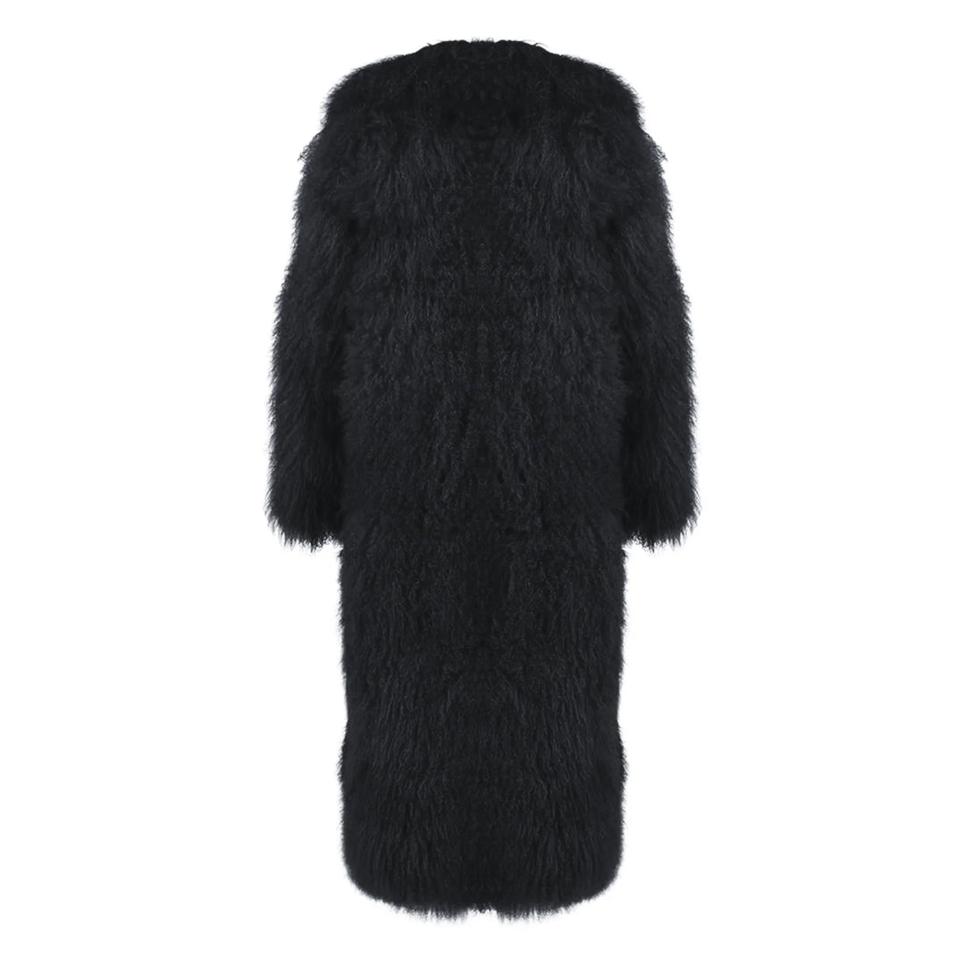 Rouselin Black Coat in Lambskin Fur