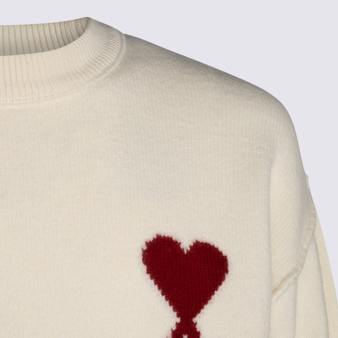 Ami Paris Sweaters - ECRU/ROUGE | e51413d082dca595a88fcd927ed53b3ea0b97a2e