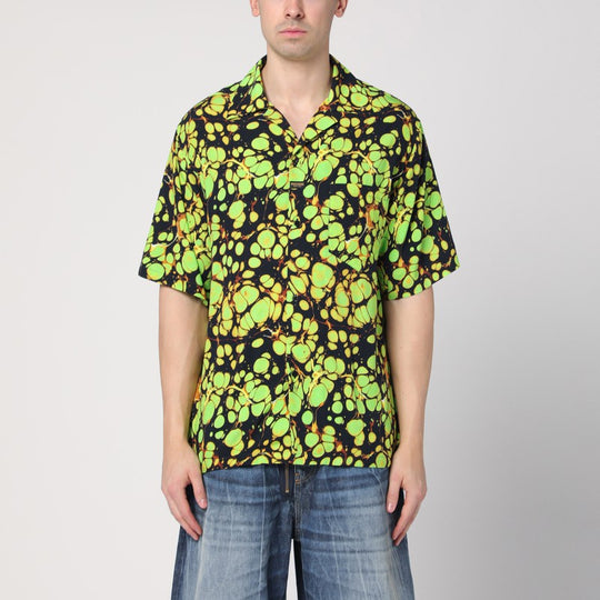 Green Bowling Shirt With Abstract Pattern
