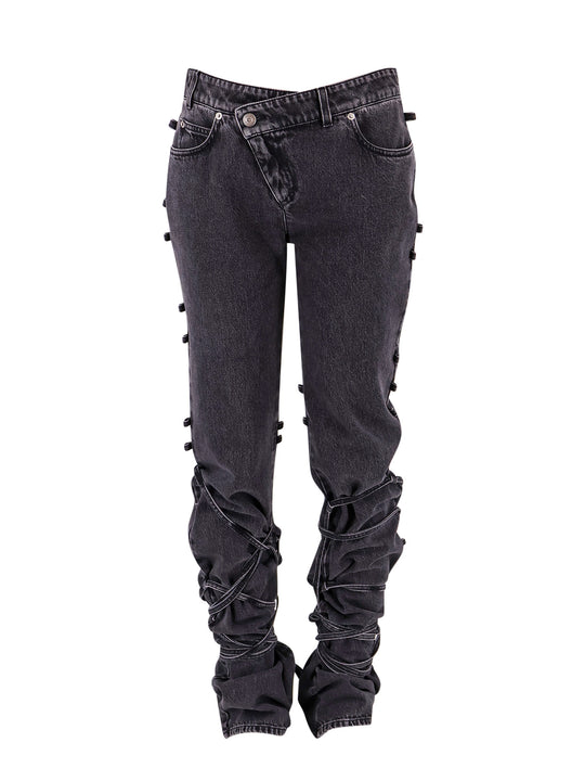 Black Denim Trouser With Knot Details