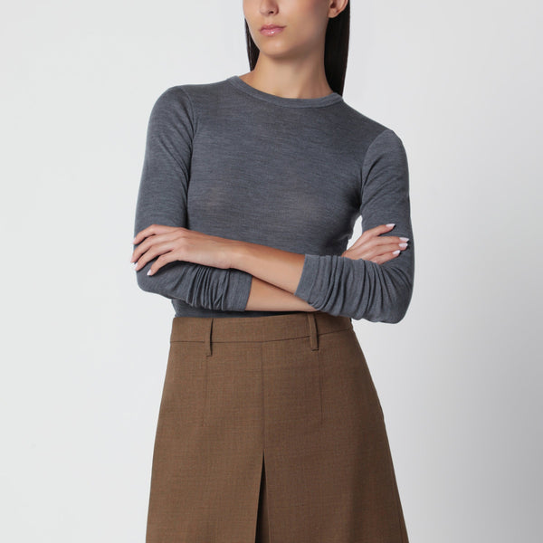 Grey Fine-Knit Wool Sweater