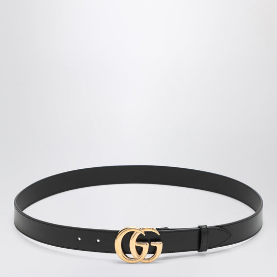 Gg Marmont Black Belt With Glossy Buckle