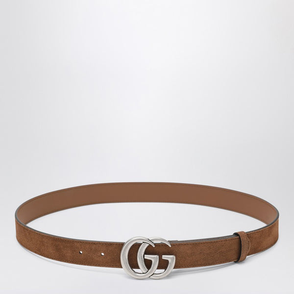 Hazelnut Suede Belt With Gg Marmont Buckle