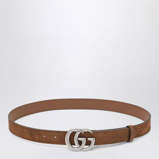 Hazelnut Suede Belt With Gg Marmont Buckle