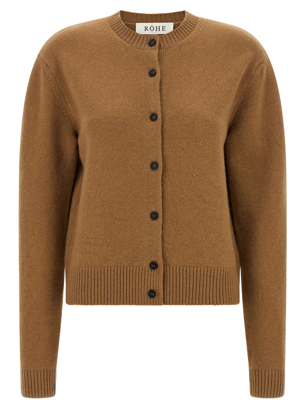 Cashmere Mixed Crew Neck Cardigan Sweaters And Cardigans Brown