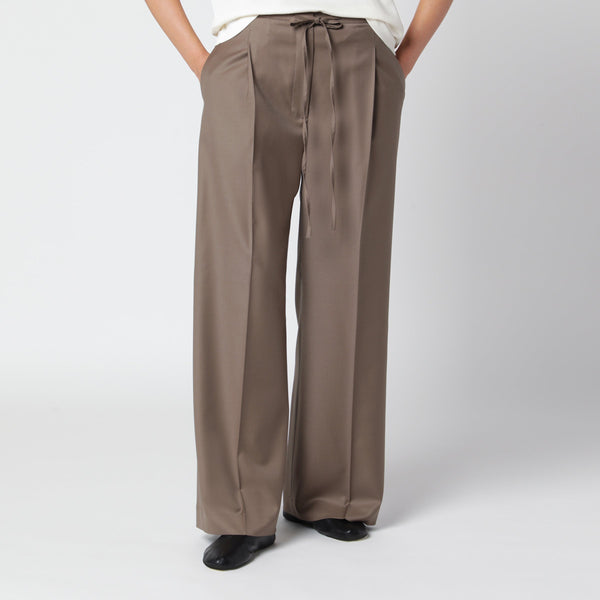 Brown Virgin Wool Wide-Leg Trousers