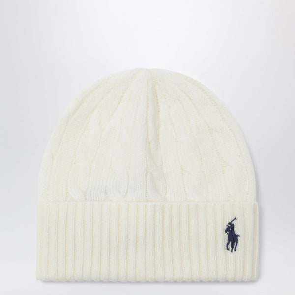 Cable-Knit Logo Beanie In Cream Wool And Cashmere