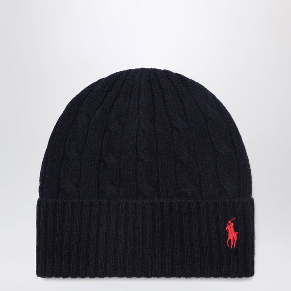 Logo Beanie In Cable-Knit Wool And Cashmere, Hunter Navy