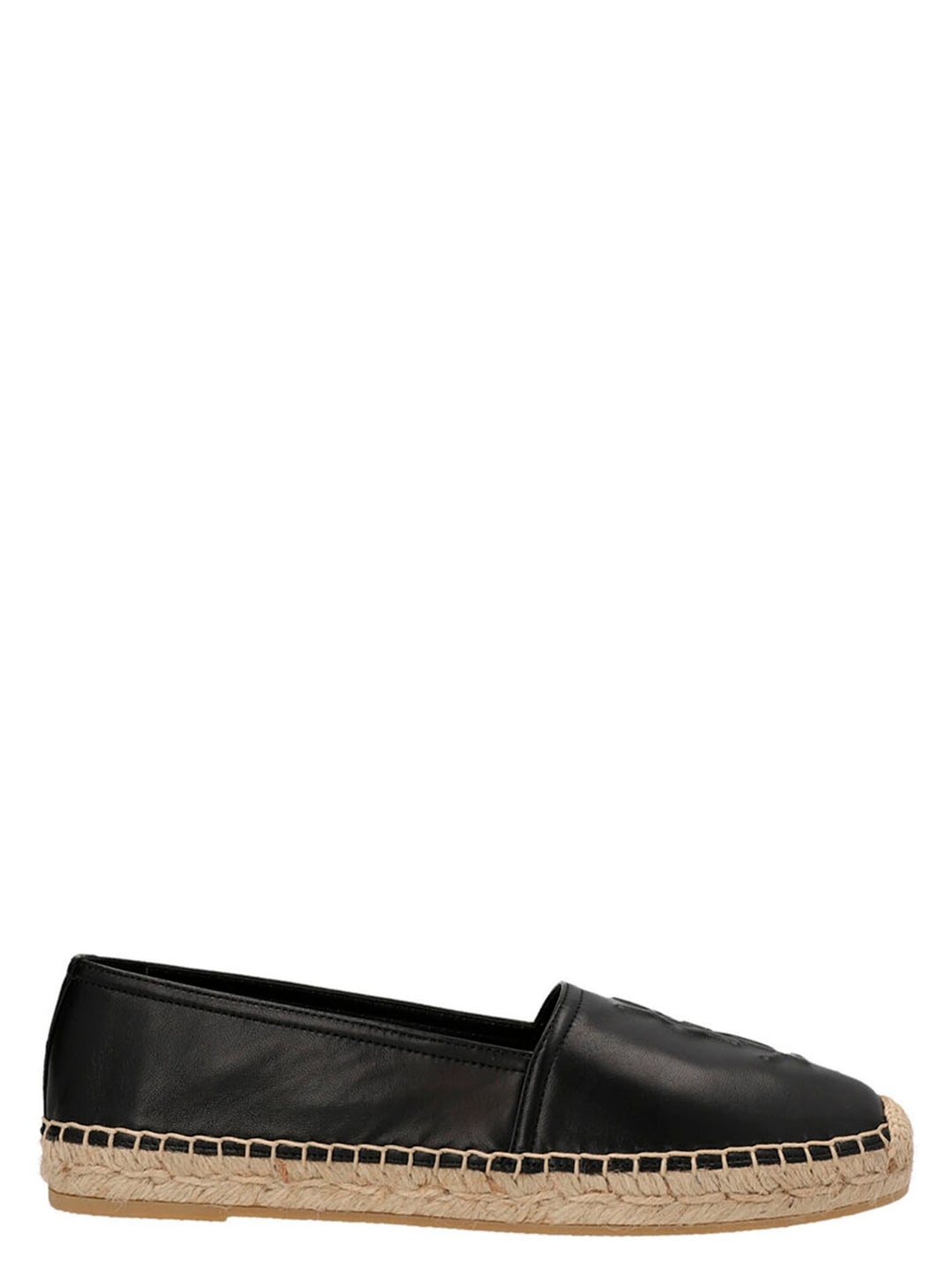 Logo Leather Espadrilles Flat Shoes Black