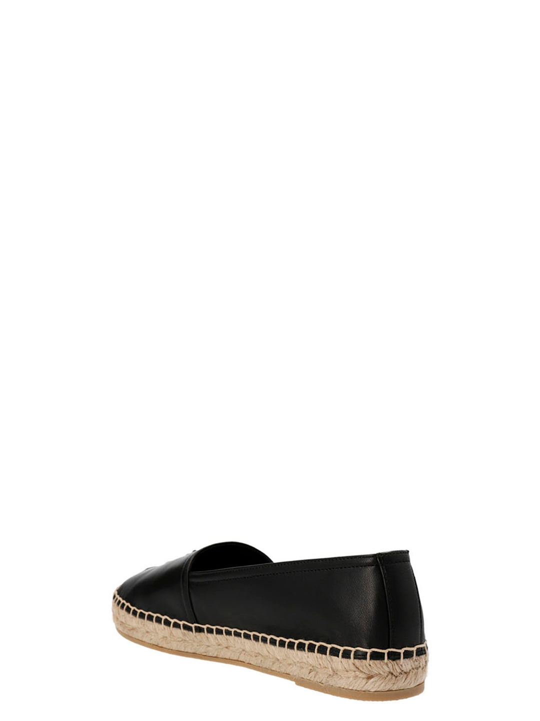 Logo Leather Espadrilles Flat Shoes Black