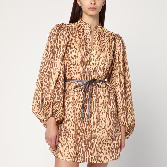 Leopard Print Short Dress In Linen
