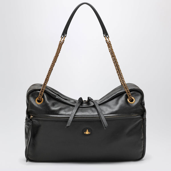 Dolce Large Shoulder Bag In Textured Calf Leather Black/Beige