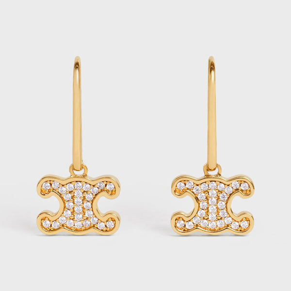 Triomphe Rhinestone Earrings In Brass With Gold Finish And Crystals