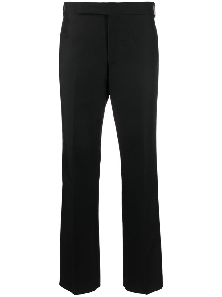 tapered leg trousers with ironed crease