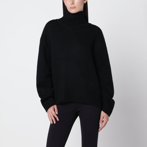 Nola Black Turtleneck Sweater In Wool And Cashmere