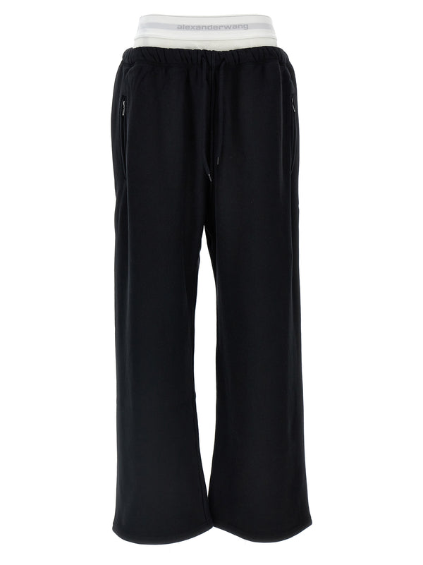 Wide Leg W/ Logo Elastic Exposed Brief Pants Black