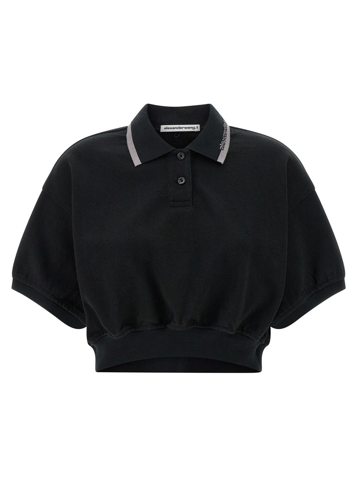 T By Alexander Wang Intarsia Collar  Shirt Polo - Black | 758366c2e39326c900d20aed2590c0a9731ce365