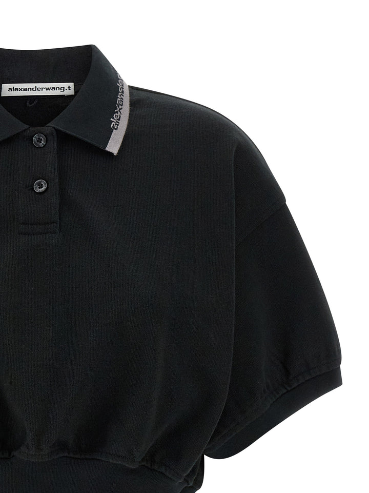 T By Alexander Wang Intarsia Collar  Shirt Polo - Black | 55d11bbb35ce86f944abd21c0913ae73762cbca8