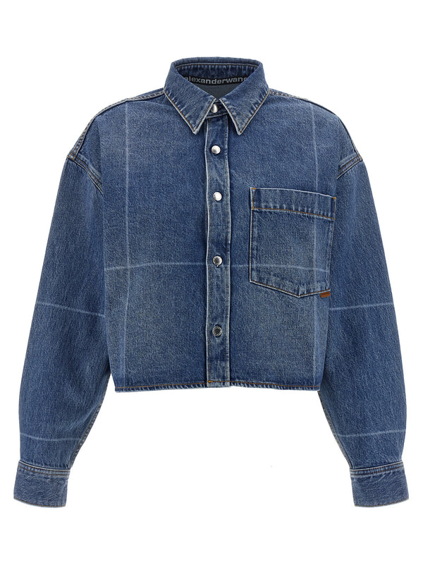 Cropped Denim Shirt Shirt And Blouse Blue