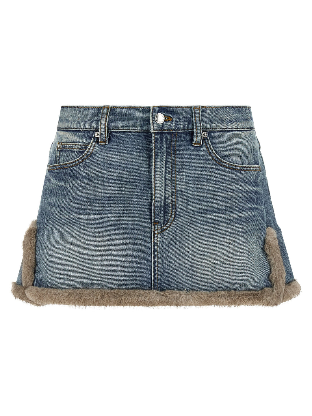 Denim X Alexander Wang Denim Skirt With Fur Hem Skirts - Blue | fd89c11a2a210dd0ce2f6622db8c2728ed0b3990