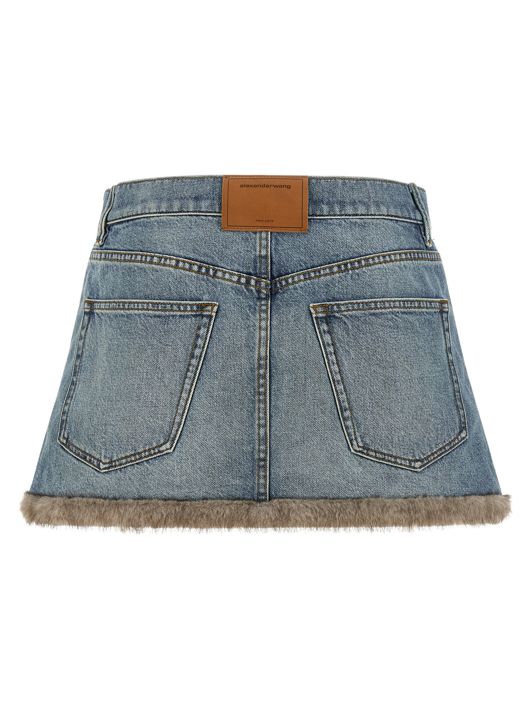 Denim X Alexander Wang Denim Skirt With Fur Hem Skirts - Blue | cf8bff13aafb53270a47de166883bd86bf63bc26