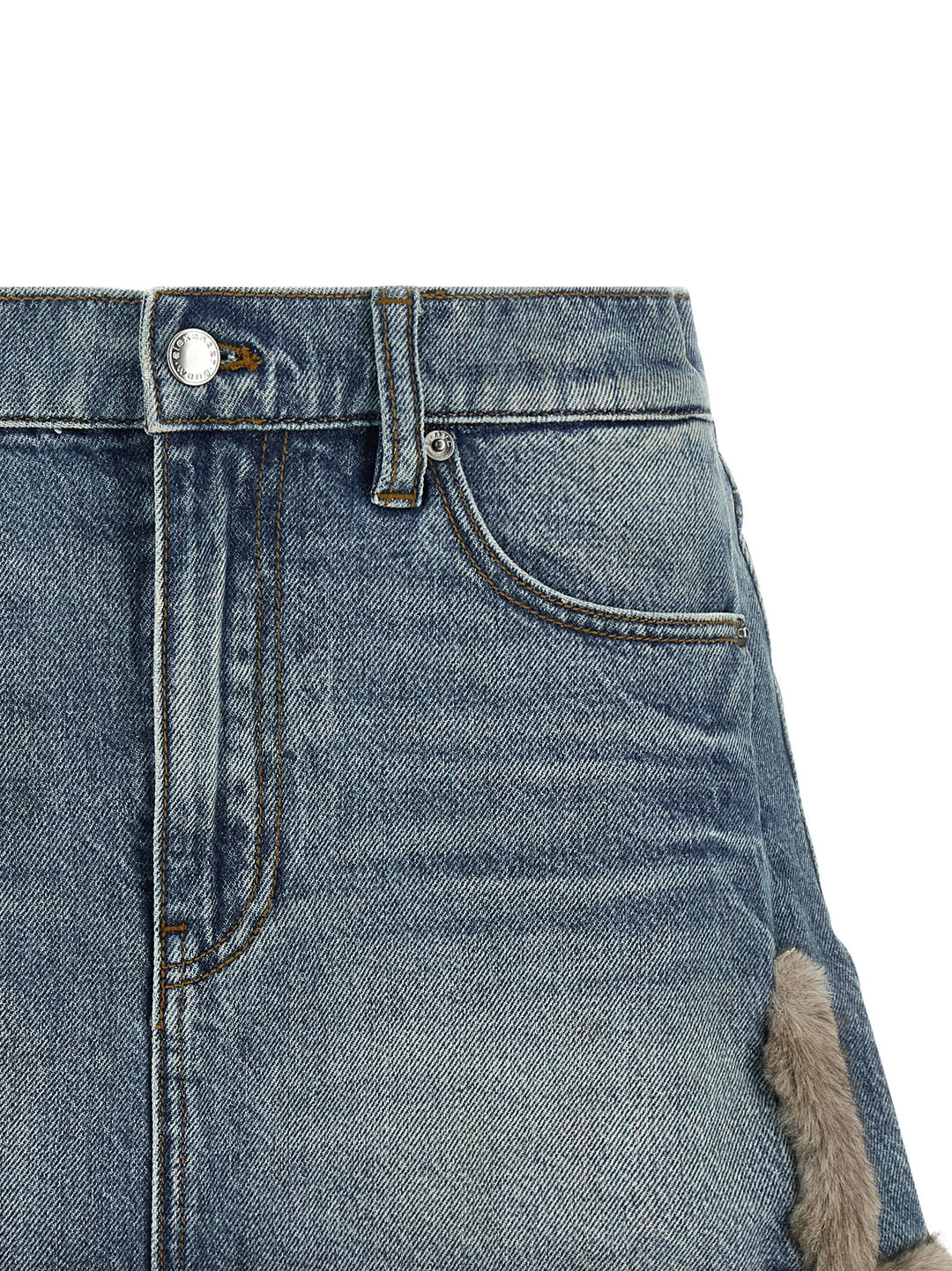 Denim X Alexander Wang Denim Skirt With Fur Hem Skirts - Blue | 15b387678fac00ef4ef02784ce60eca3f97b8325